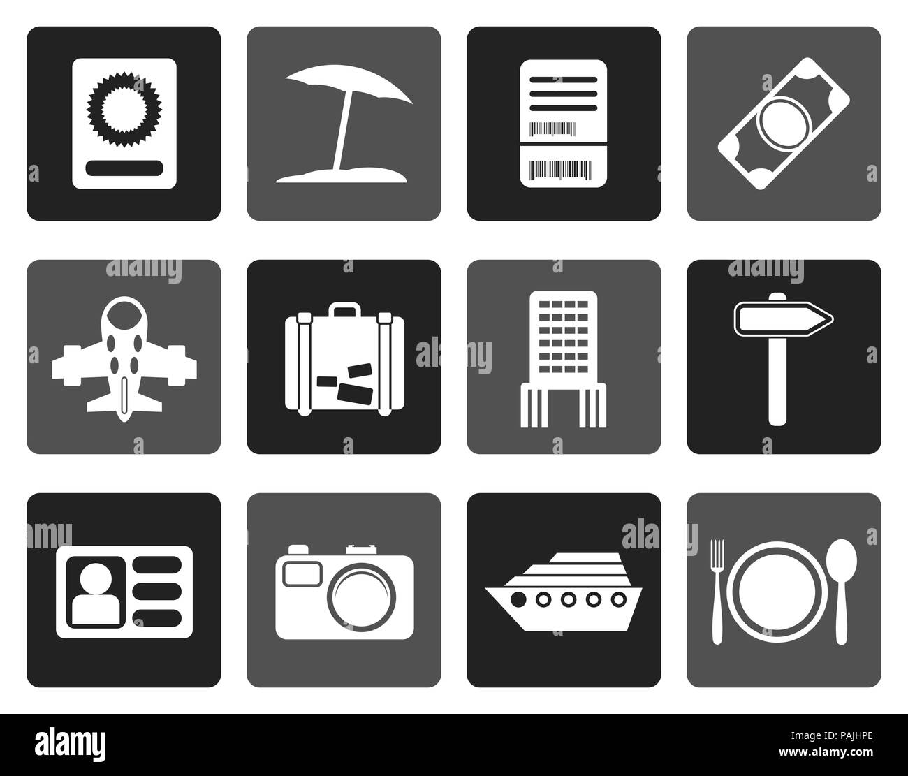 Flache reisen, Reise und Urlaub Symbole - Vektor Icon Set Stock Vektor