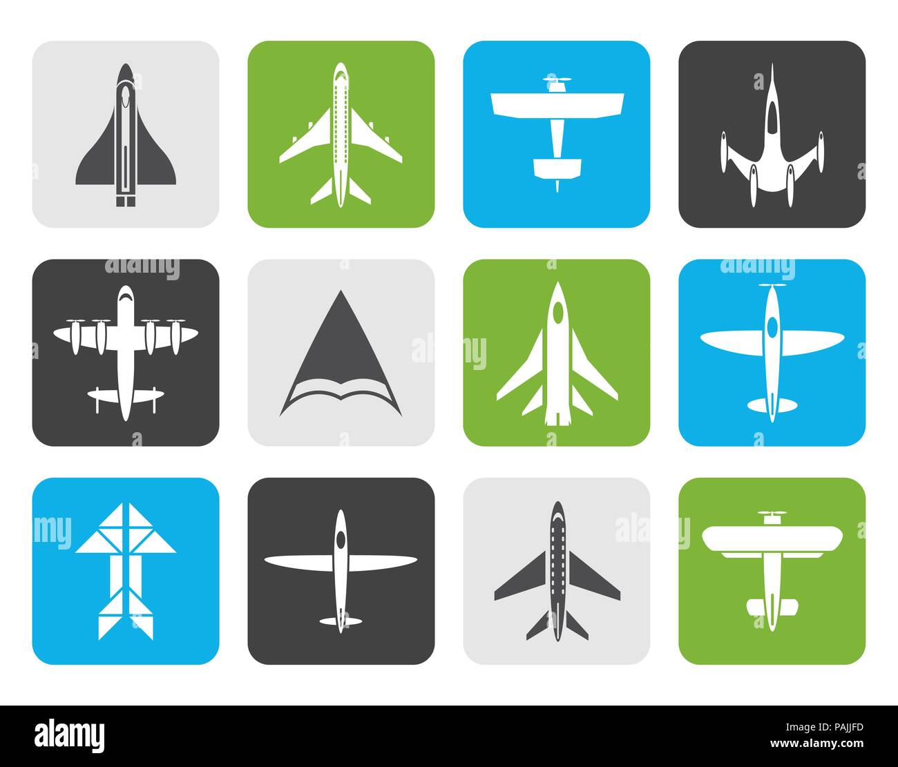 Flache verschiedene Arten von Flugzeug Symbole - Vektor Icon Set Stock Vektor