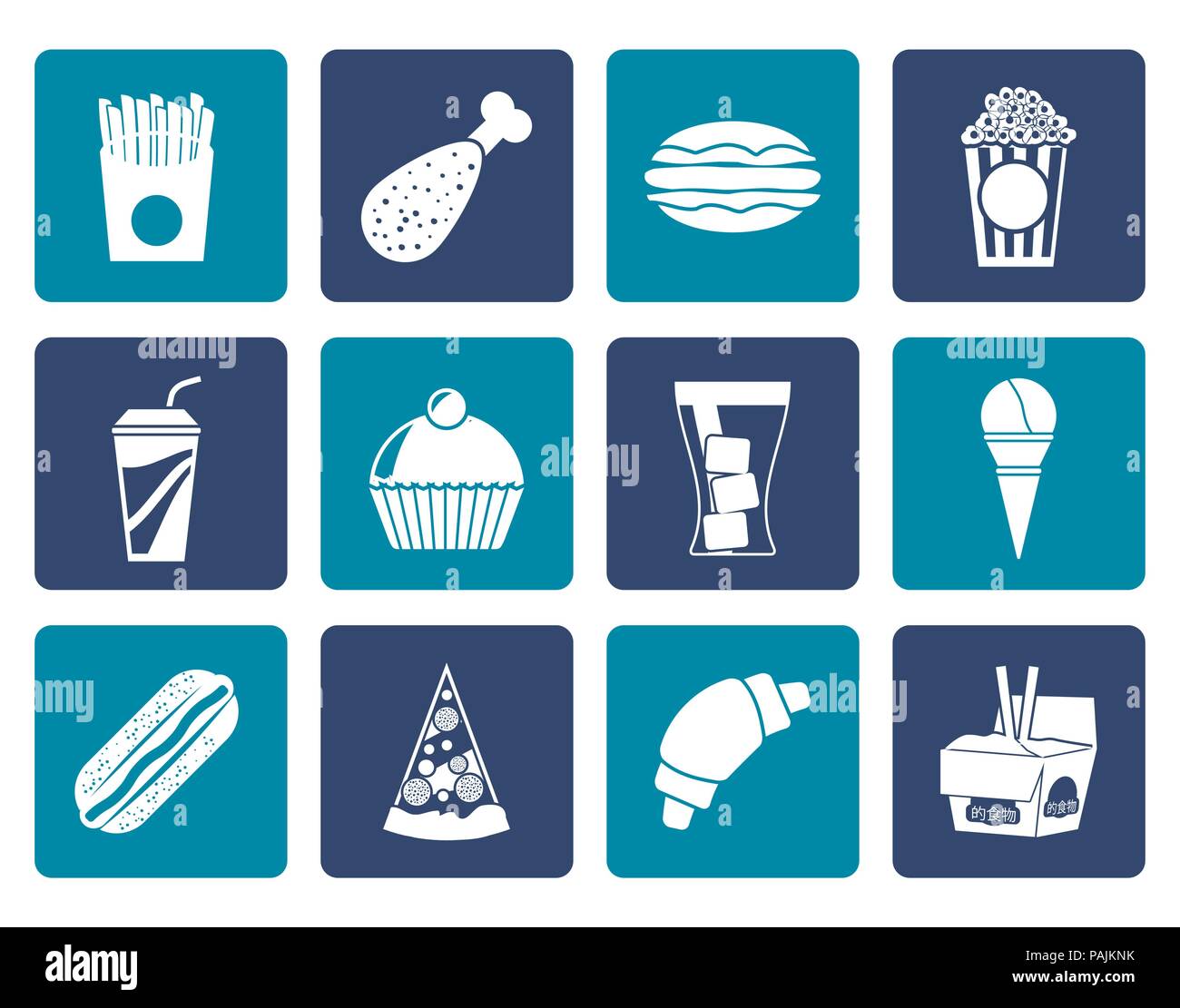 Flachbild Fast Food und Drink Symbole - Vektor Icon Set Stock Vektor