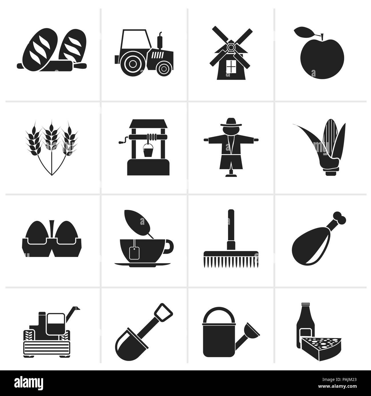 Schwarz Agrar- und Landwirtschaft Symbole - Vektor Icon Set Stock Vektor