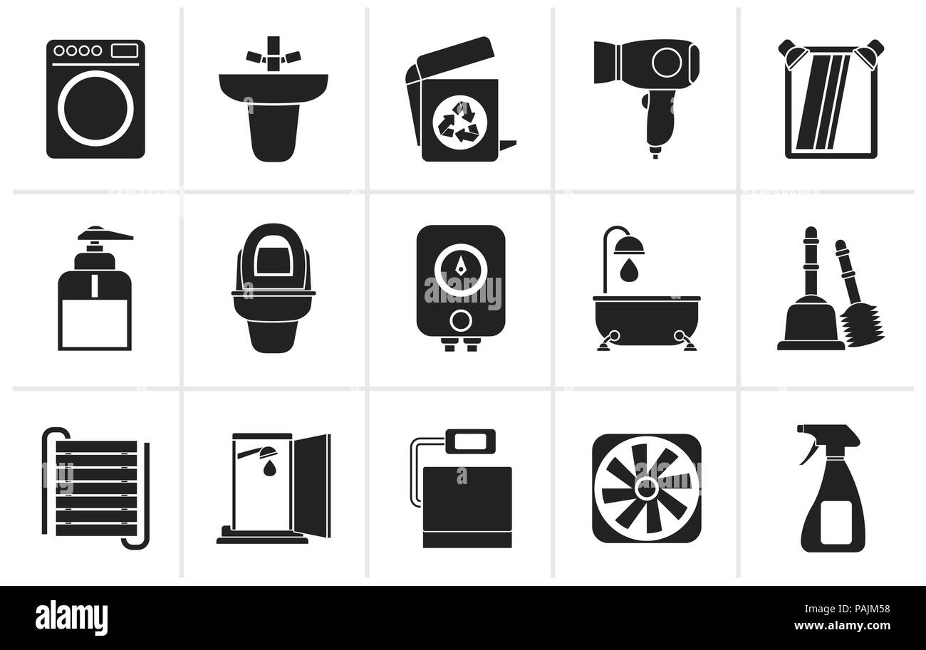 Schwarz Bad und Wc Objekte und Symbole - Vektor Icon Set Stock Vektor