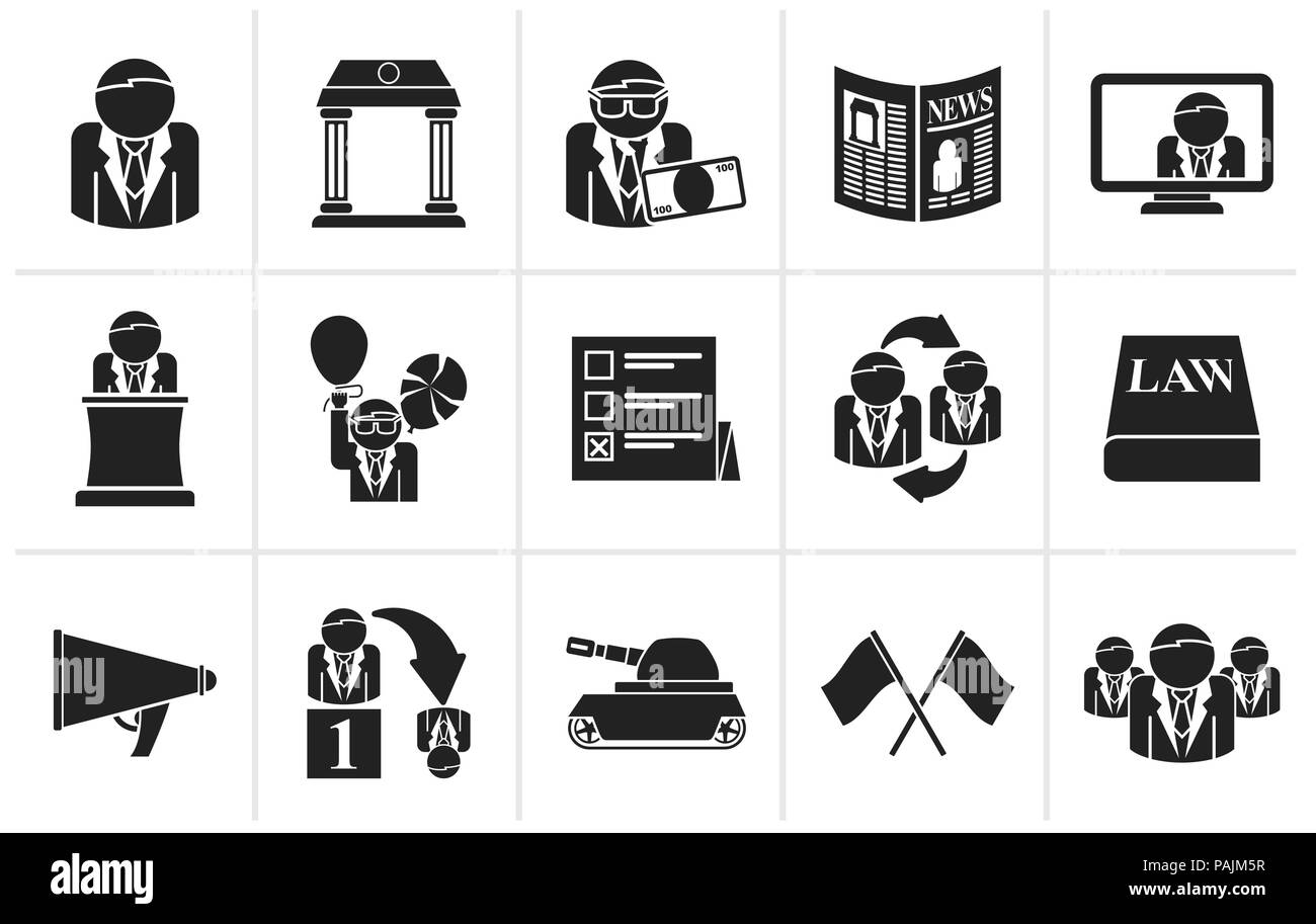 Schwarz, Politik, Wahlen und politische Partei Symbole - Vektor Icon Set Stock Vektor