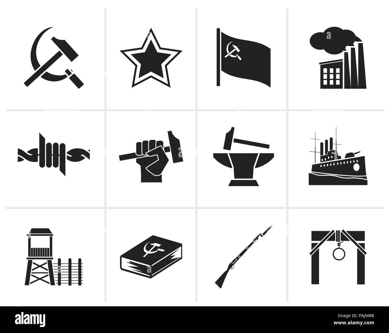 Schwarz Kommunismus, Sozialismus und Revolution Symbole - Vektor Icon Set Stock Vektor