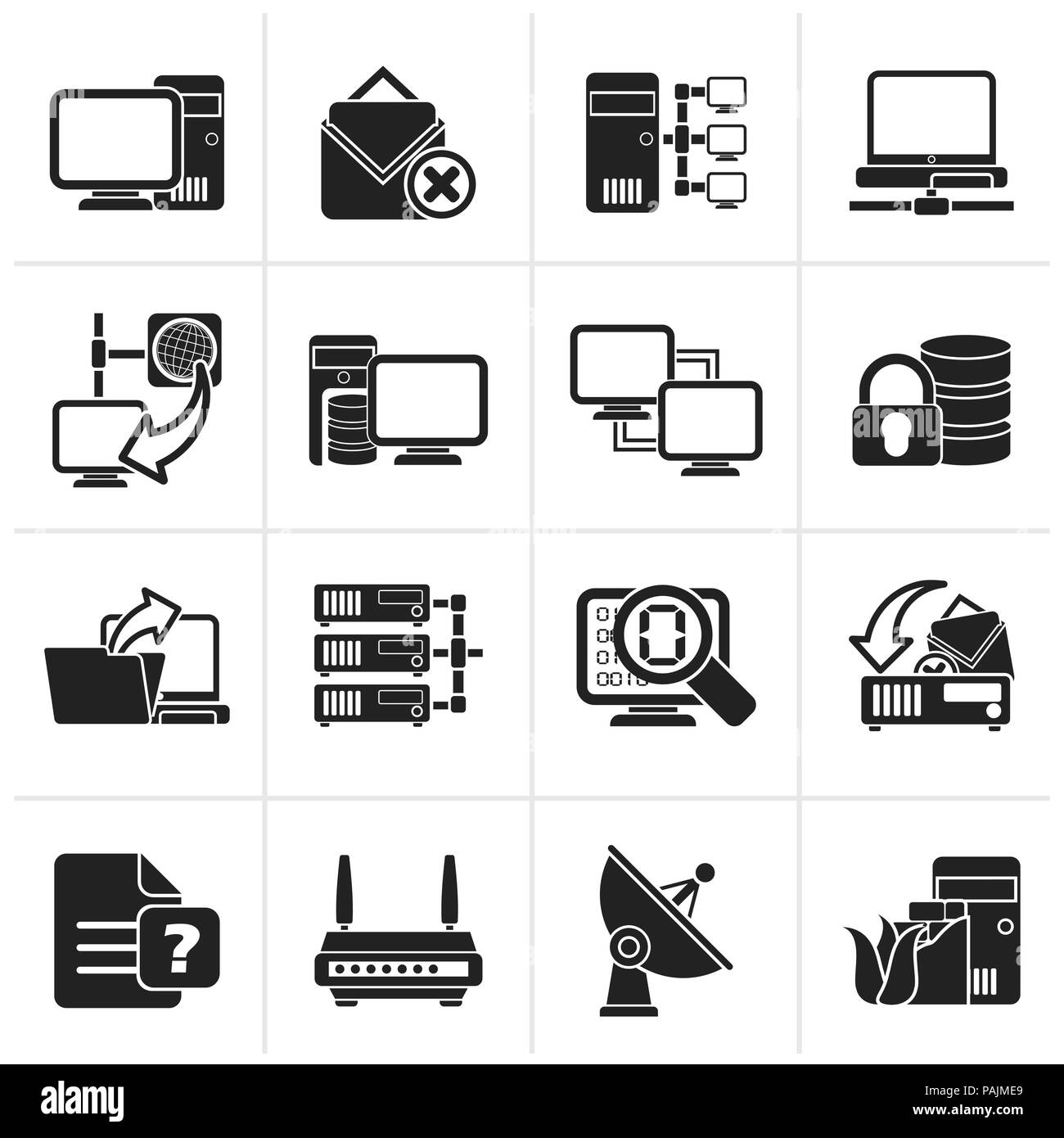 Schwarz Computer Netzwerk und Internet icons-Vektor Icon Set Stock Vektor