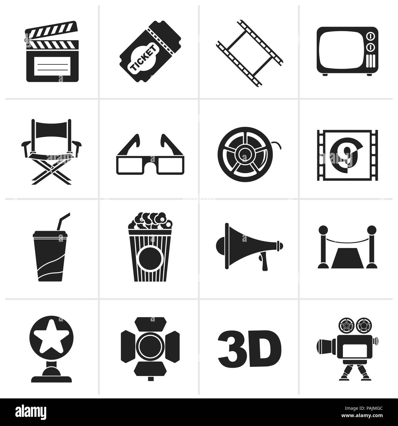Black Cinema und Movie Icons-Vektor Icon Set Stock Vektor