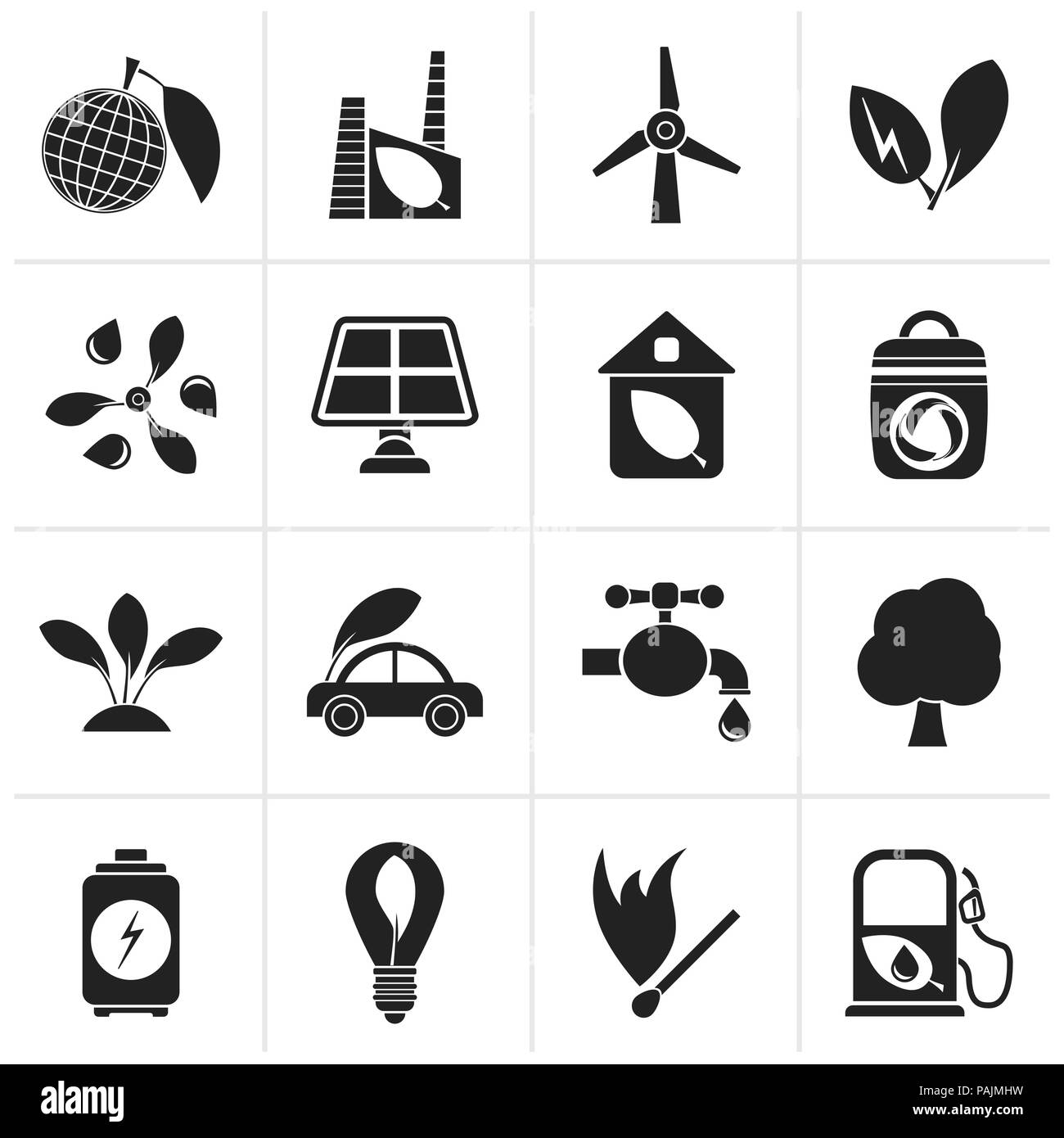 Schwarz Grün, Umwelt und Ökologie Symbole - Vektor Icon Set Stock Vektor