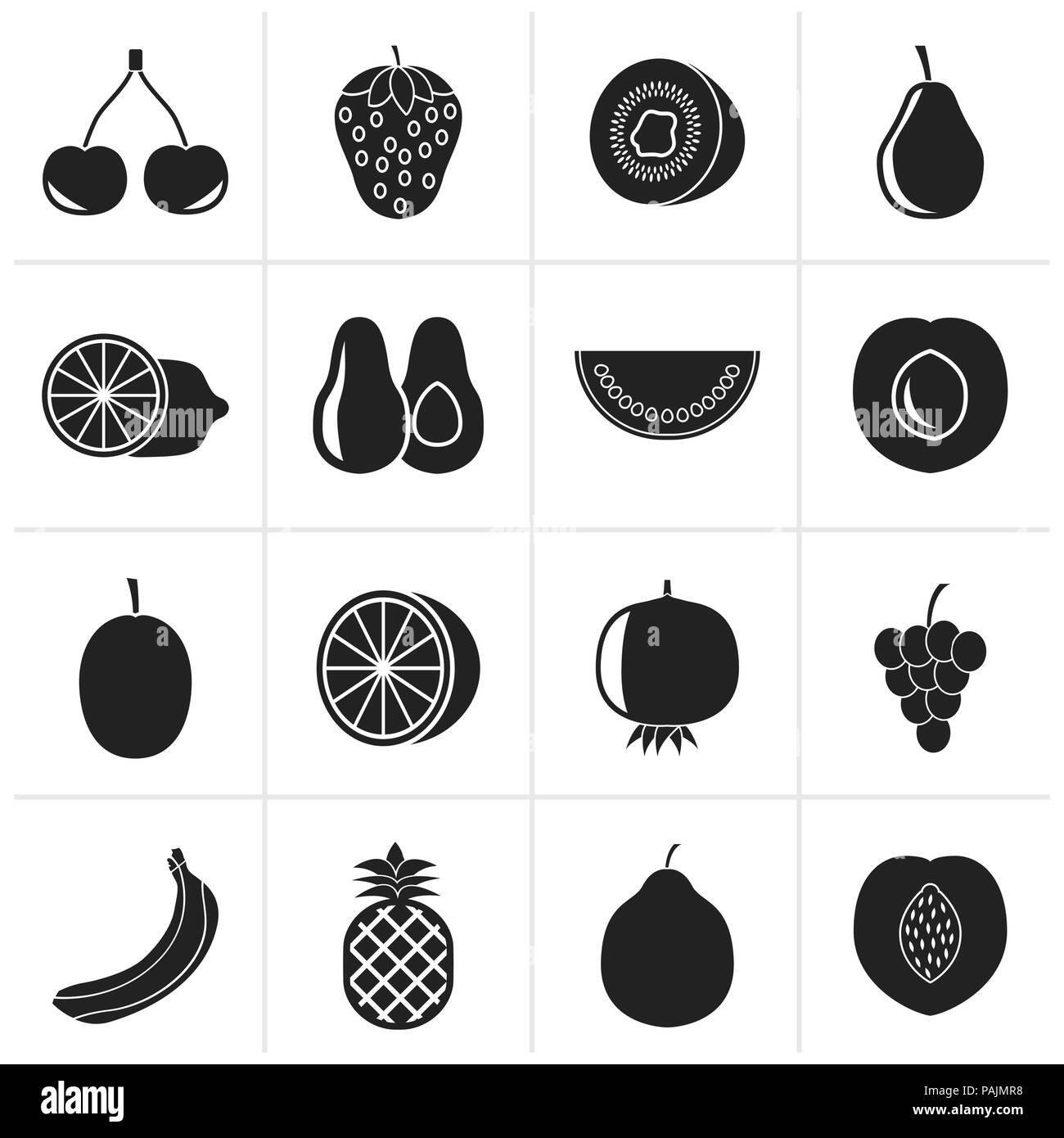 Schwarz Verschiedene Obst und Symbole - Vektor Icon Set Stock Vektor