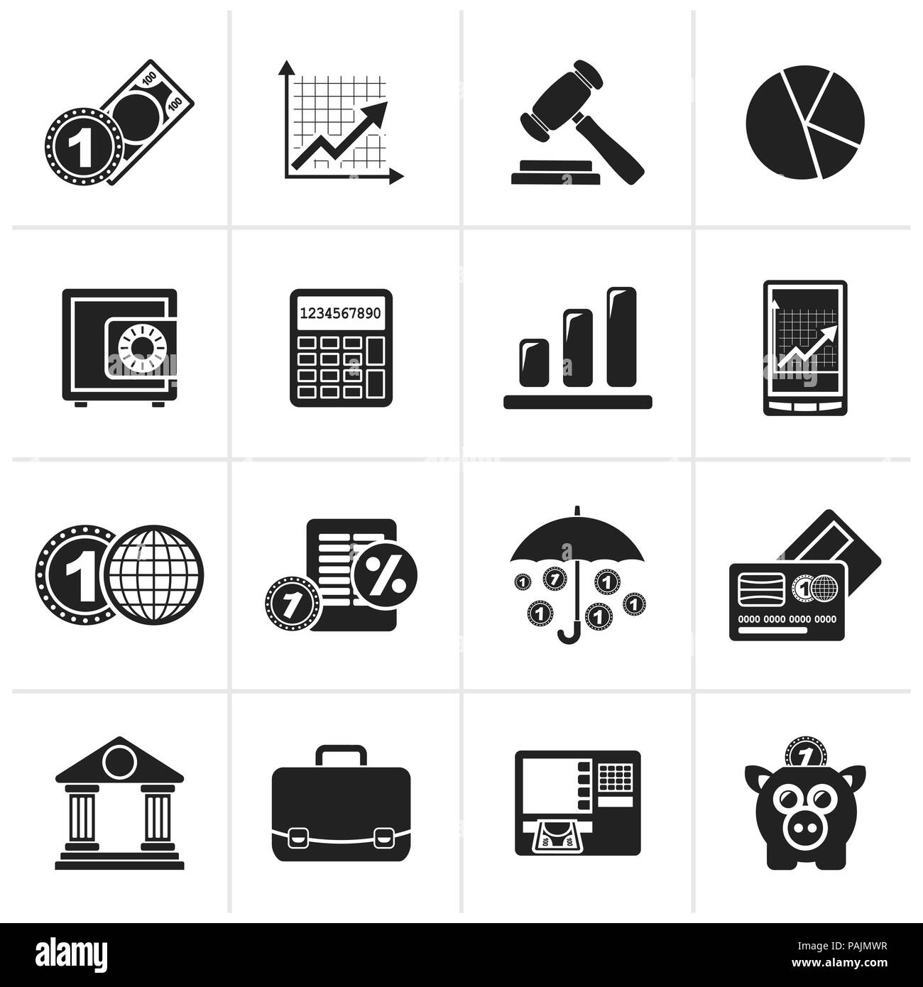 Schwarz Business und Finanzen icons-Vektor Icon Set Stock Vektor