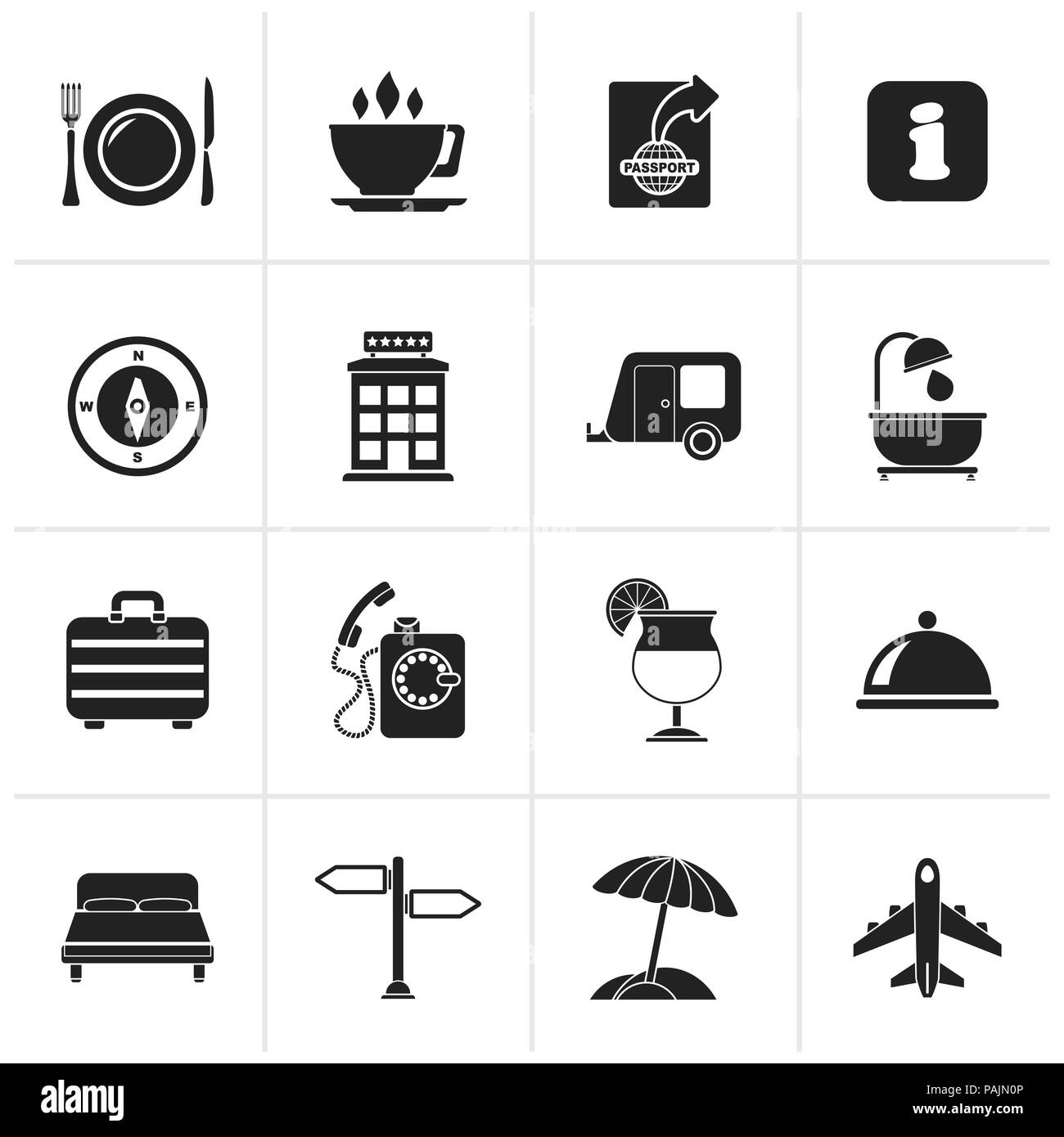 Schwarz Reisen und Urlaub Symbole - Vektor Icon Set Stock Vektor