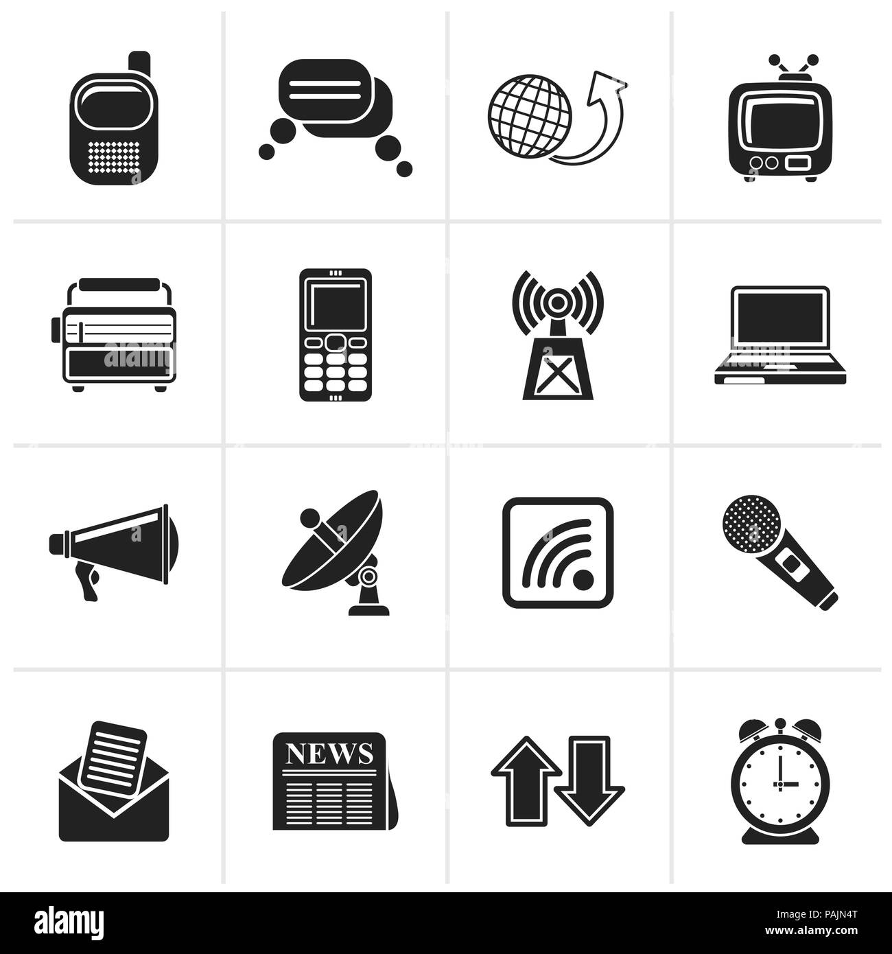 Schwarz Kommunikation und Verbindungssymbole - Vektor Icon Set Stock Vektor