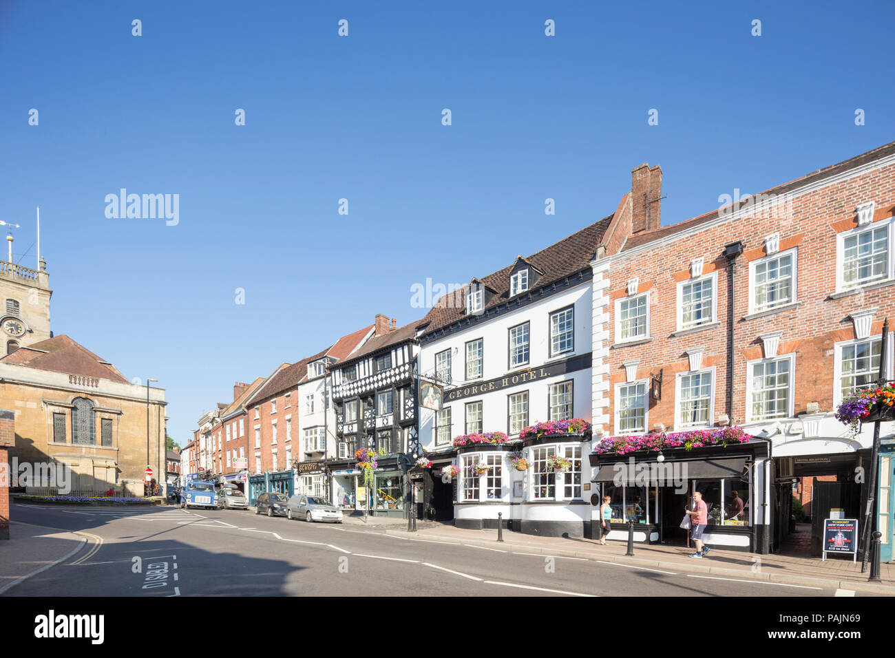 Historische Gebäude in der Straße in der Stadt Bad Salzungen, Worcestershire, England, Großbritannien Stockfoto