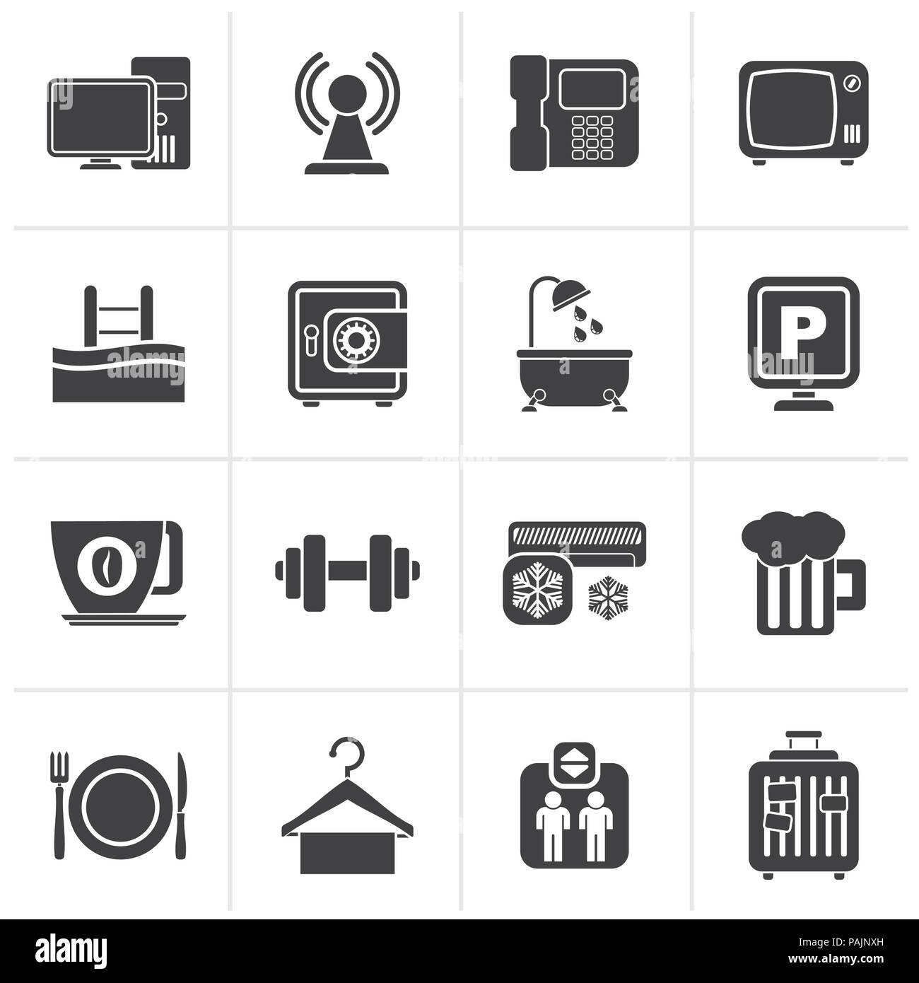 Das Black Hotel Annehmlichkeiten Symbole - Vektor Icon Set Stock Vektor