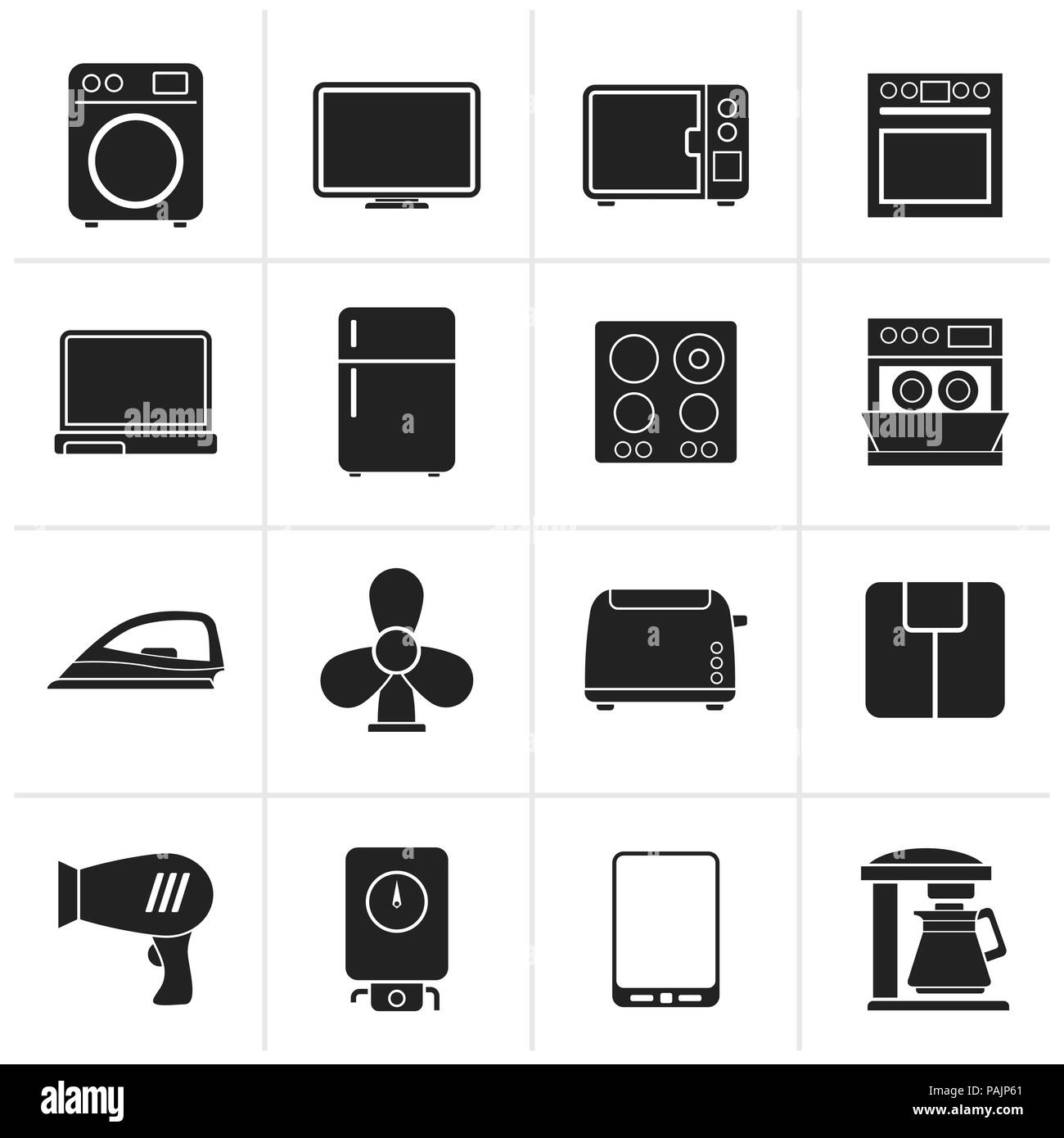 Schwarz Home Appliance Symbole - Vektor Icon Set Stock Vektor