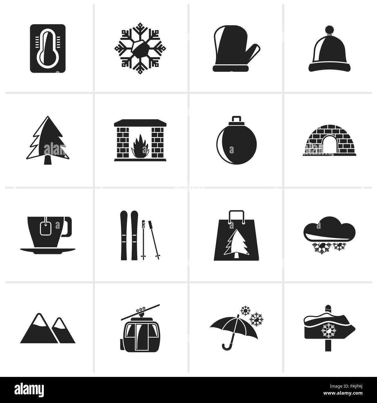 Schwarz Winter Sport und Entspannung Symbole - Vektor Icon Set Stock Vektor