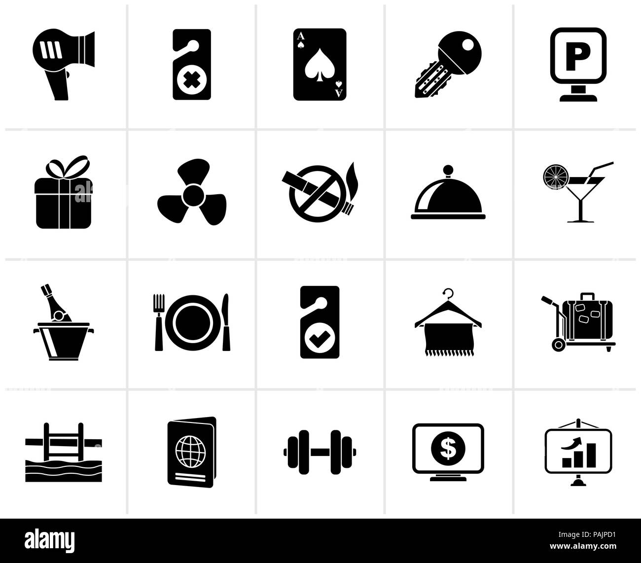 Das Black Hotel und Motel Symbole 2-vektor Icon Set Stock Vektor