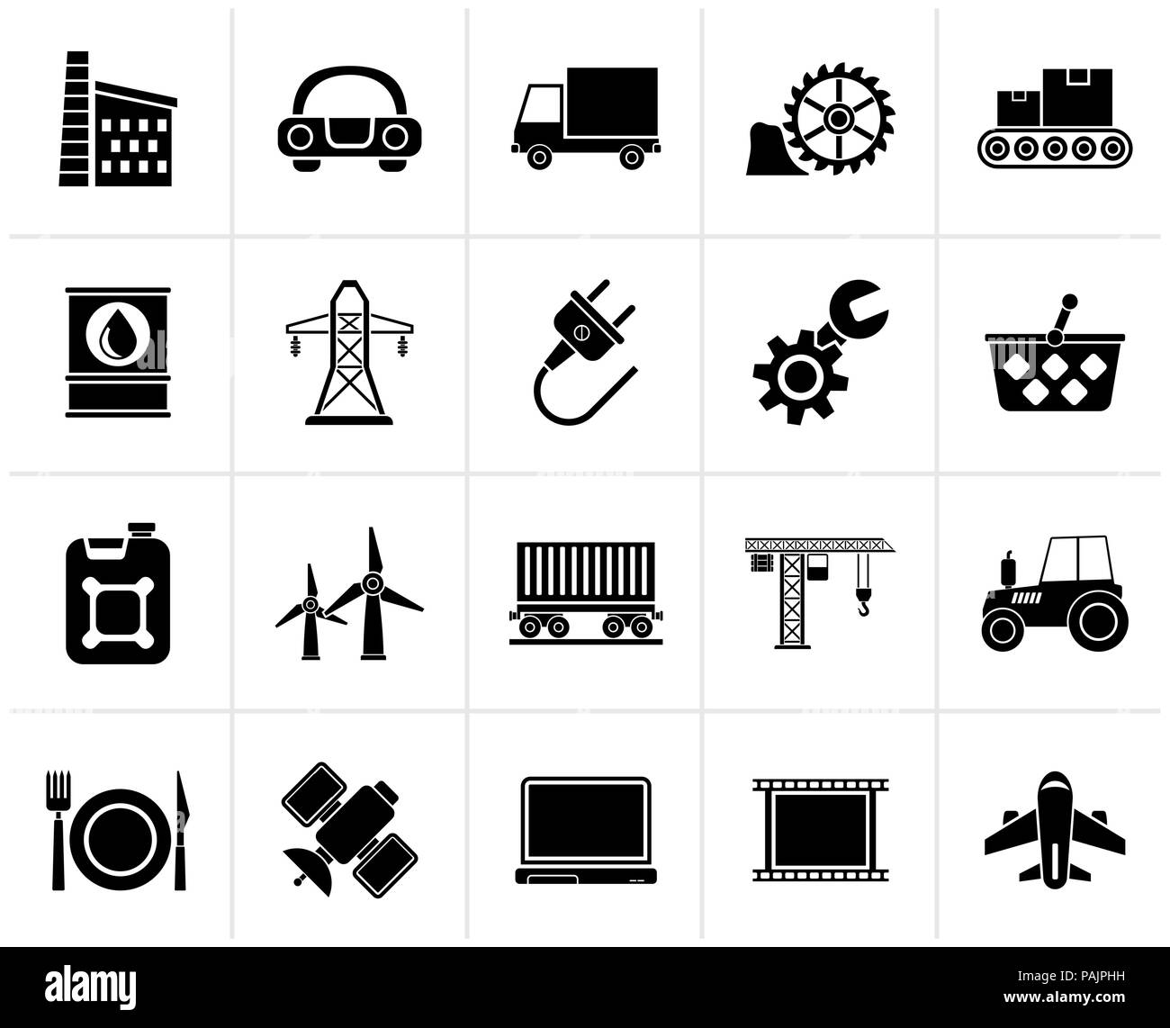 Schwarz Wirtschaft und Industrie Symbole - Vektor Icon Set Stock Vektor