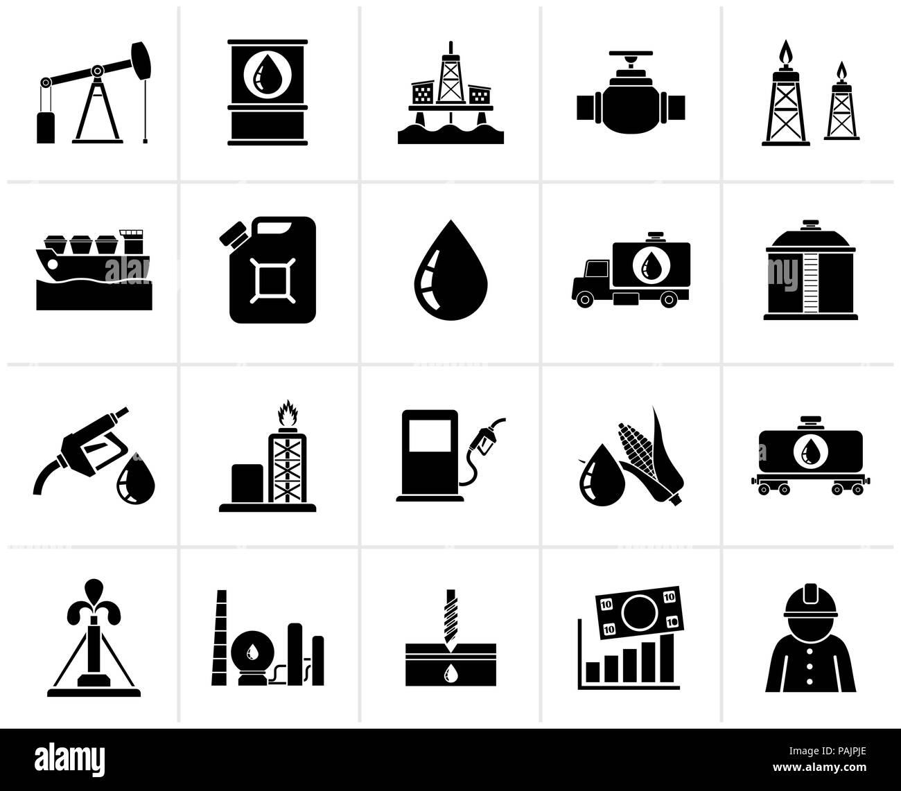 Schwarzes Öl Industrie, Produktion, Transport und Lagerung die Symbole ...