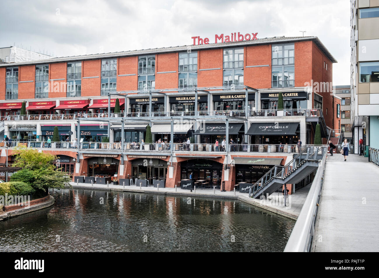 Restaurants an der Mailbox Einkaufszentrum am Worcester und Birmingham Canal, Birmingham, West Midlands, England, Großbritannien Stockfoto