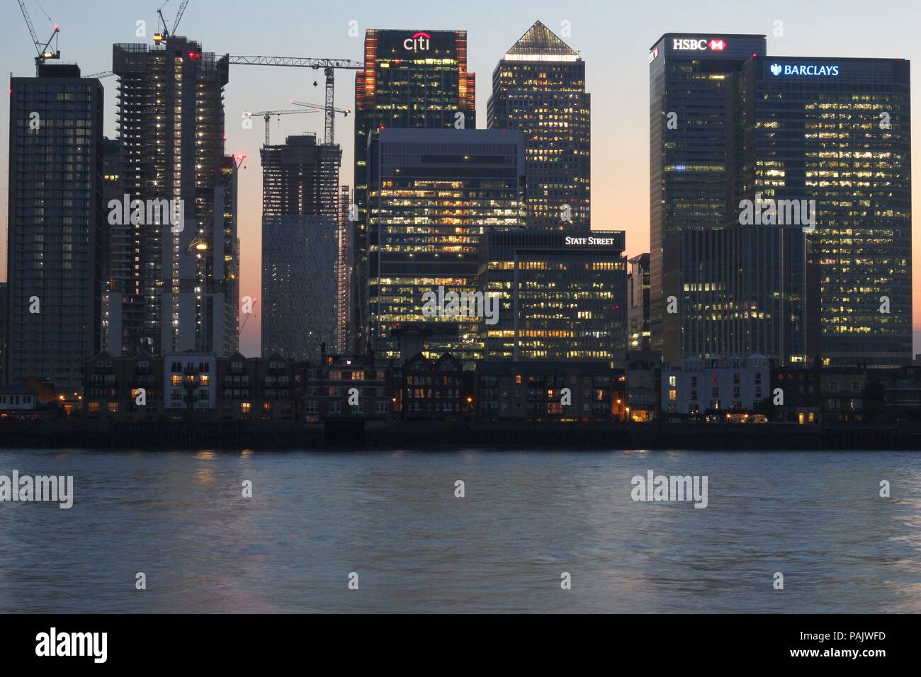 Skyline von Canary Wharf, London Docklands Stockfoto