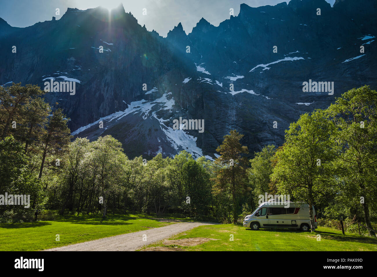 Trollveggen Camping, Norwegen Stockfoto
