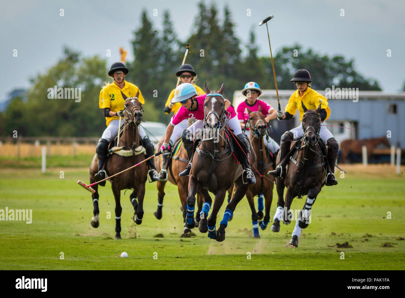 Mia Cambiasso (2), den 16 Jahre alten Tochter von Polo legende Adolfo Cambiaso in Aktion für die UAE Damen Polo Team gegen Maiz Dulce im Britischen Kop Stockfoto