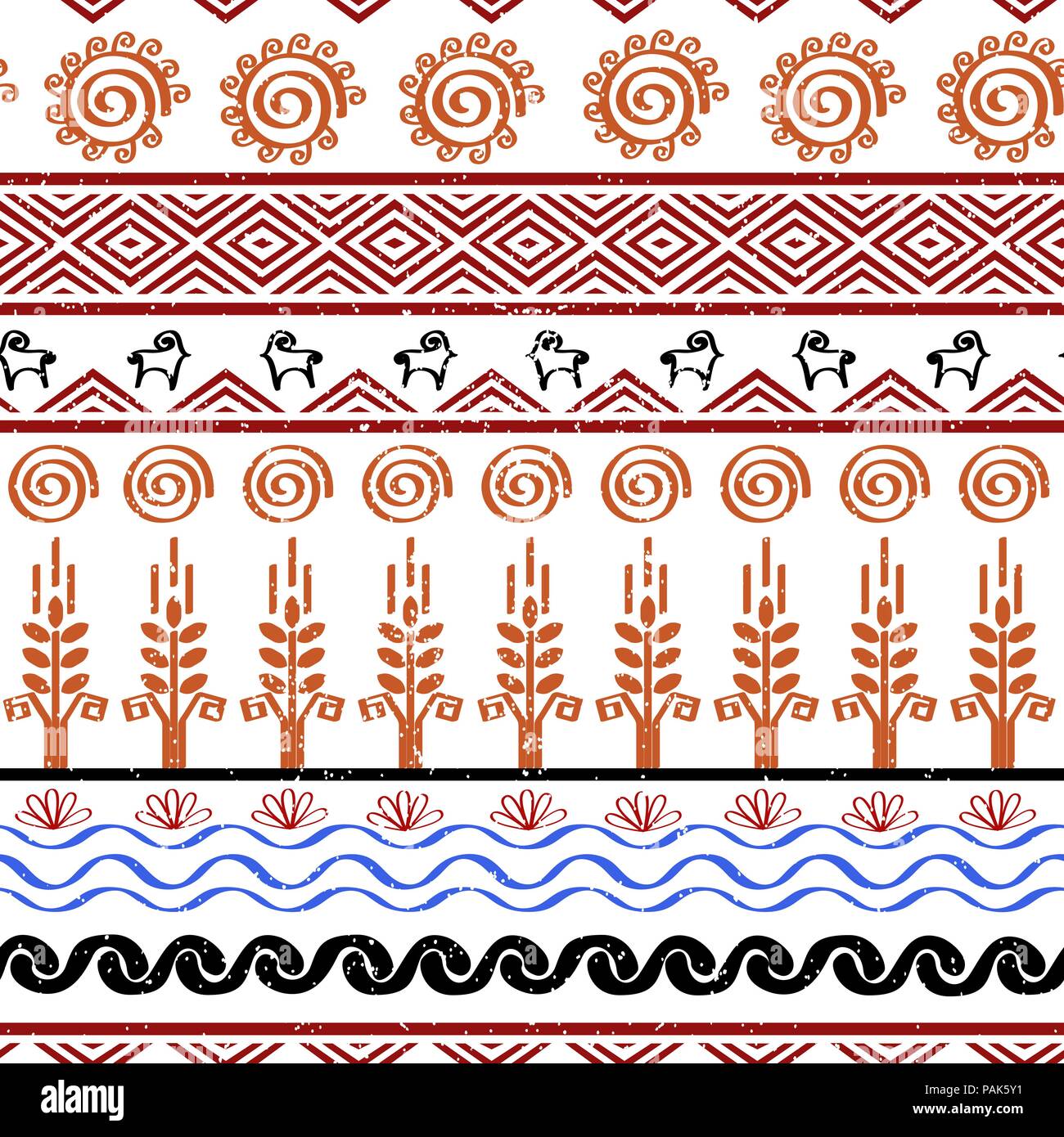 Nahtlose Muster mit Tribal cucuteni Kultur Symbole Stock Vektor