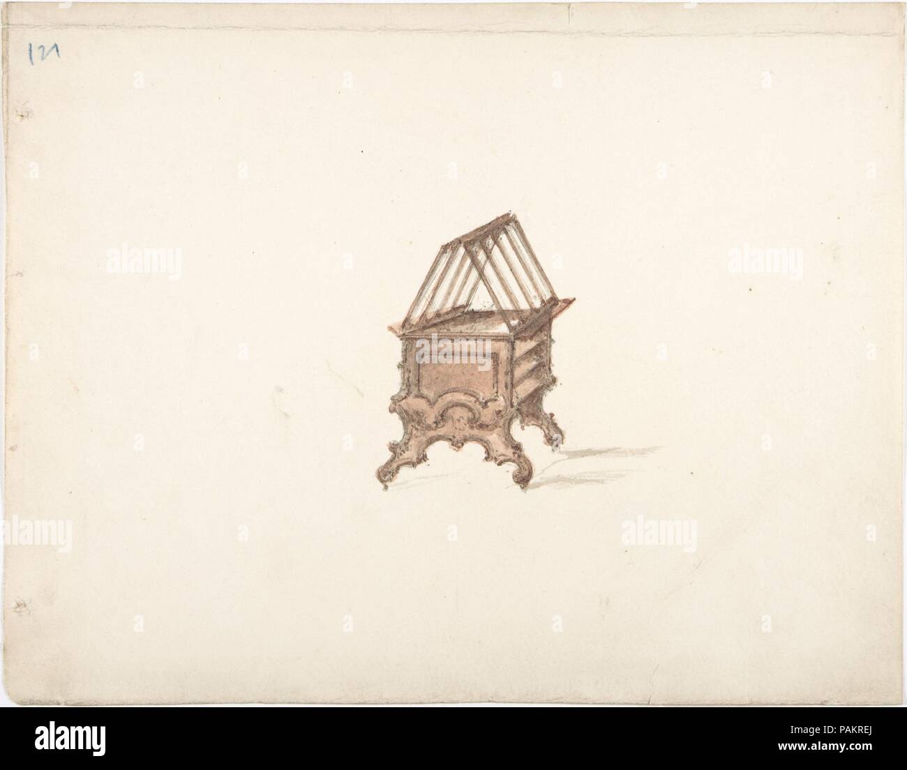 Design für eine 2-seitige Bookstand mit Regalen (Verso: Skizze). Artist: Anonyme, Briten, 19. Maße: Blatt: 9 5/16 x 11 13/16-in. (23,7 x 30 cm). Datum: Anfang des 19. Jahrhunderts. Museum: Metropolitan Museum of Art, New York, USA. Stockfoto