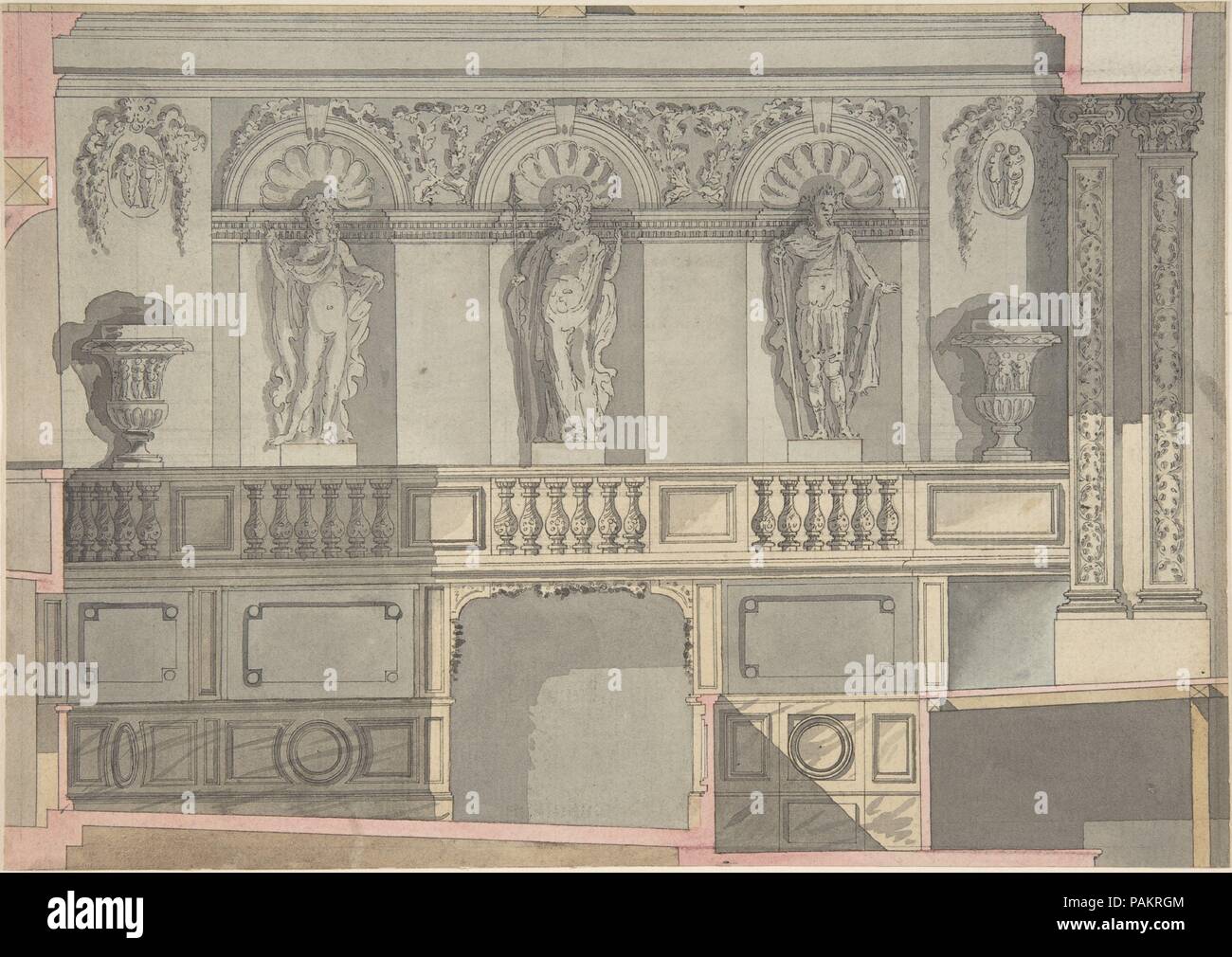 Design für einen Court Theatre. Künstler: Anonym, Französisch, 18. Abmessungen: 7 7/16 x 10 9/16 in. (18,9 x 26,8 cm). Datum: 18. Museum: Metropolitan Museum of Art, New York, USA. Stockfoto