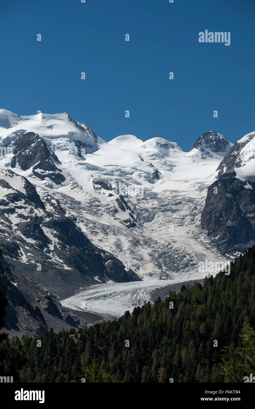Der Morteratschgletscher ist ein Alpen - Gletscher in der Berninagruppe im Kanton Graubünden in der Schweiz in der Nähe von der Diavolezza ski Route. Piz Zupo top Stockfoto