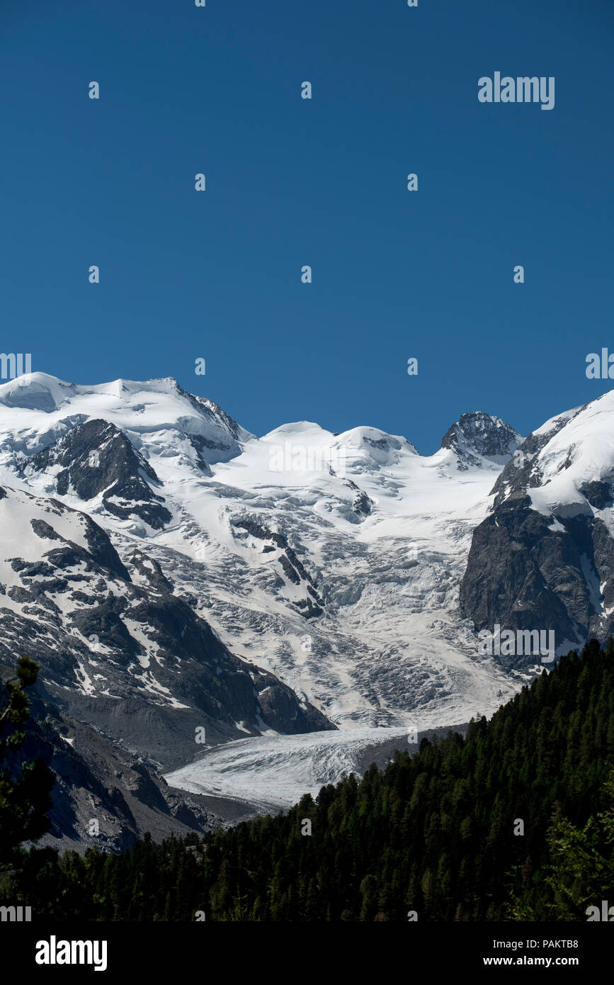 Der Morteratschgletscher ist ein Alpen - Gletscher in der Berninagruppe im Kanton Graubünden in der Schweiz in der Nähe von der Diavolezza ski Route. Piz Zupo top Stockfoto