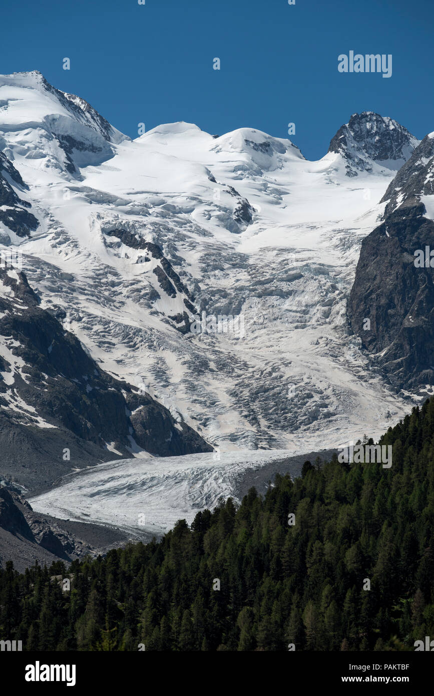 Der Morteratschgletscher ist ein Alpen - Gletscher in der Berninagruppe im Kanton Graubünden in der Schweiz in der Nähe von der Diavolezza ski Route. Piz Zupo top Stockfoto