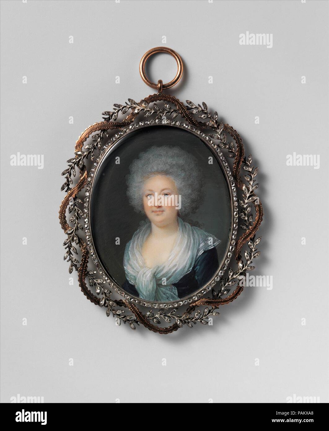 Porträt einer Frau. Artist: Villers (Französisch, aktive Ca. 1781-93). Maße: Oval, 2 3/8 x 1 7/8 in. (60 x 48 mm). Datum: Ca. 1790. Museum: Metropolitan Museum of Art, New York, USA. Stockfoto