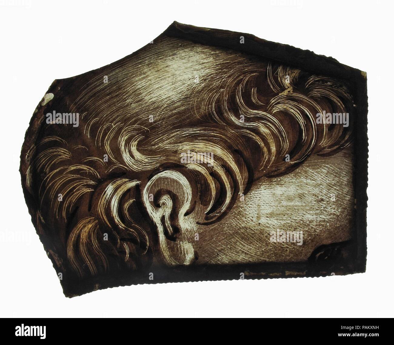 Glas Fragment. Kultur: Europäische. Abmessungen: Insgesamt: 3 x 2 1/8 Zoll (7,6 x 5,4 cm). Datum: 15.-16. Jahrhundert. Museum: Metropolitan Museum of Art, New York, USA. Stockfoto