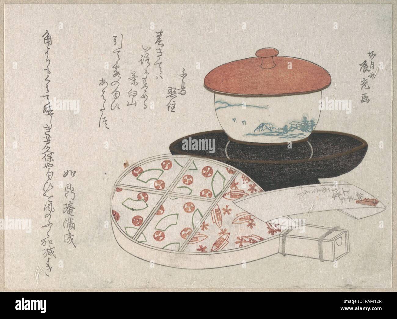 Die Tasse und Tee. Artist: Ryugetsusai Shinko (Japanisch, aktive 1810s). Kultur: Japan. Abmessungen: 5 3/16 x 7 1/8 in. (13,2 x 18,1 cm). Museum: Metropolitan Museum of Art, New York, USA. Stockfoto