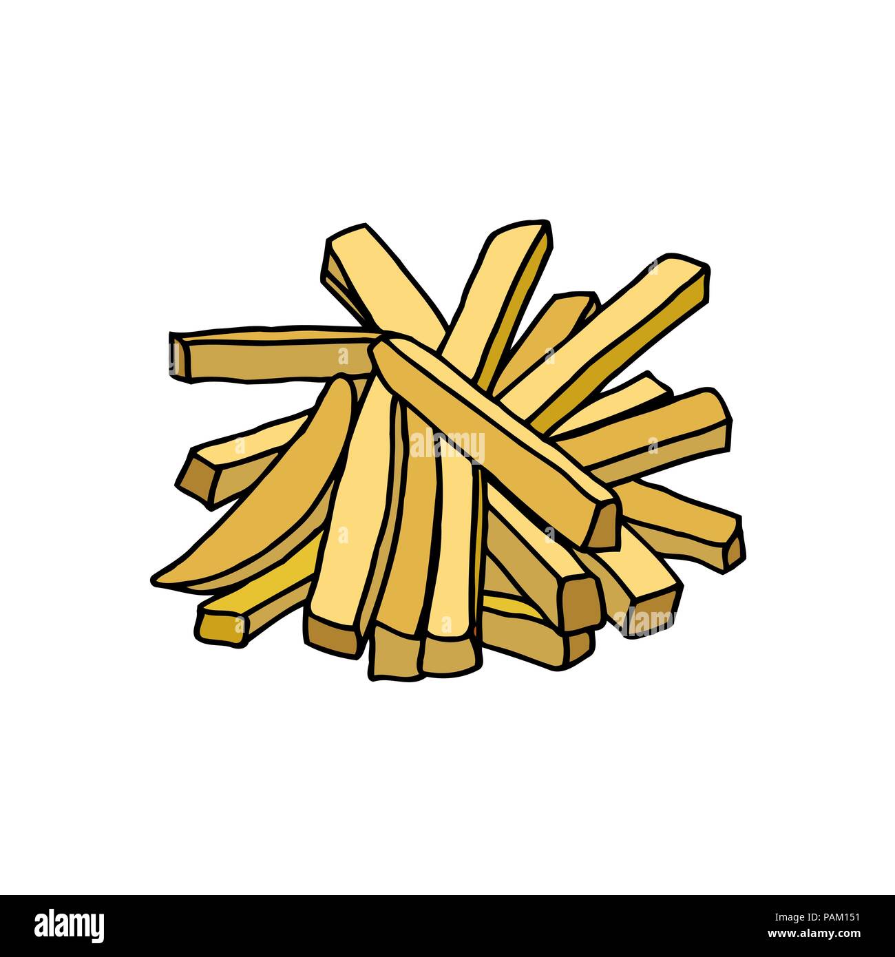 Pommes frites. Hand gezeichnete Skizze. Vector Illustration auf weißem