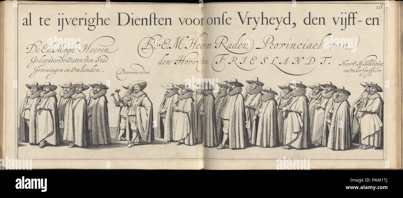 Der Trauerzug des Grafen Ernst Casimir, stadthalter von Friesland und Groningen, Leeuwarden, die in der am 3. Januar 1633 stattfand. Artist: Jan Herman (aktive Rom 1623-25; Leeuwarden 1634); Nach Jelle Reijners (Harlingen). Maße: Gesamt: 8 10 11/16 x 15/16 x 1 5/16 in. (22 x 27,8 x 3,3 cm). Erschienen in: Leeuwarden. Herausgeber: Claude Fonteyne (Niederländisch). Datum: 1634. Museum: Metropolitan Museum of Art, New York, USA. Stockfoto