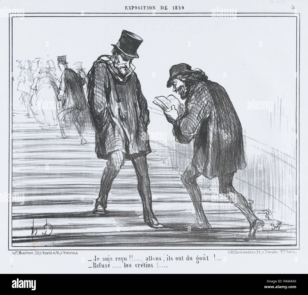 Je suis Beispiele!!... von L'Exposition de 1859, in Le Charivari, 22. April 1859 veröffentlicht. Artist: Honoré Daumier (Französisch, Marseille 1808-1879 Valmondois). Maße: Blatt: 10 11/16 x 14 3/16 in. (27,2 × 36,1 cm) Bild: 8 1/2 x 10 9/16 in. (21,6 × 26,8 cm). Drucker: destouches (Paris). Herausgeber: Aaron Martinet (Französisch, 1762-1841). Serie/Portfolio: L'Exposition de 1859. Datum: April 22, 1859. Museum: Metropolitan Museum of Art, New York, USA. Stockfoto