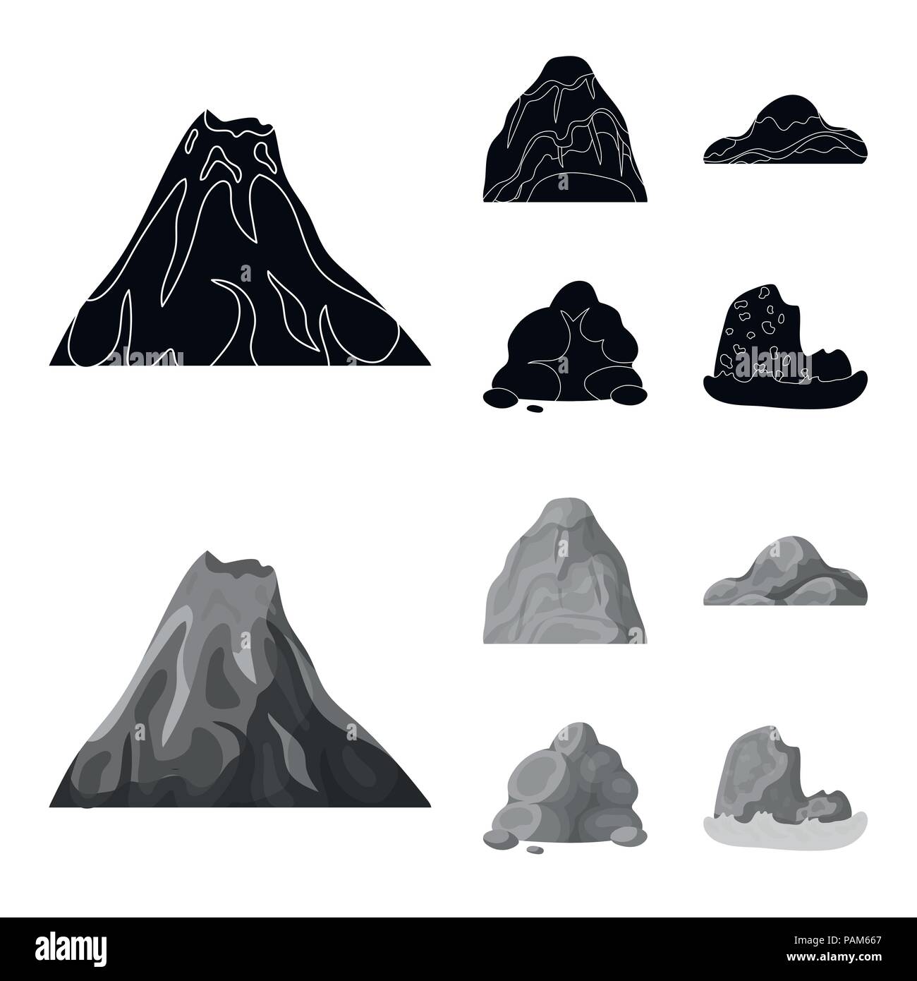 Geröll, eine abgerundete Berge, Felsen im Meer. Verschiedene berge Sammlung Icons in Schwarz, monochrom Stil vektor Symbol lieferbar Abbildung. Stock Vektor