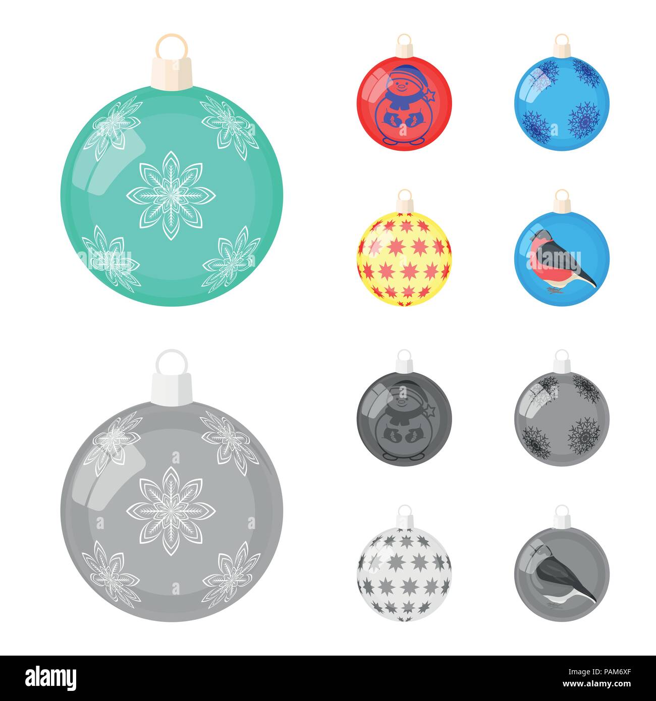 Neues Jahr Spielzeug Cartoon, monochrome Icons im Set Sammlung für Design. Weihnachten Kugeln für eine treevector Symbol lieferbar Abbildung. Stock Vektor