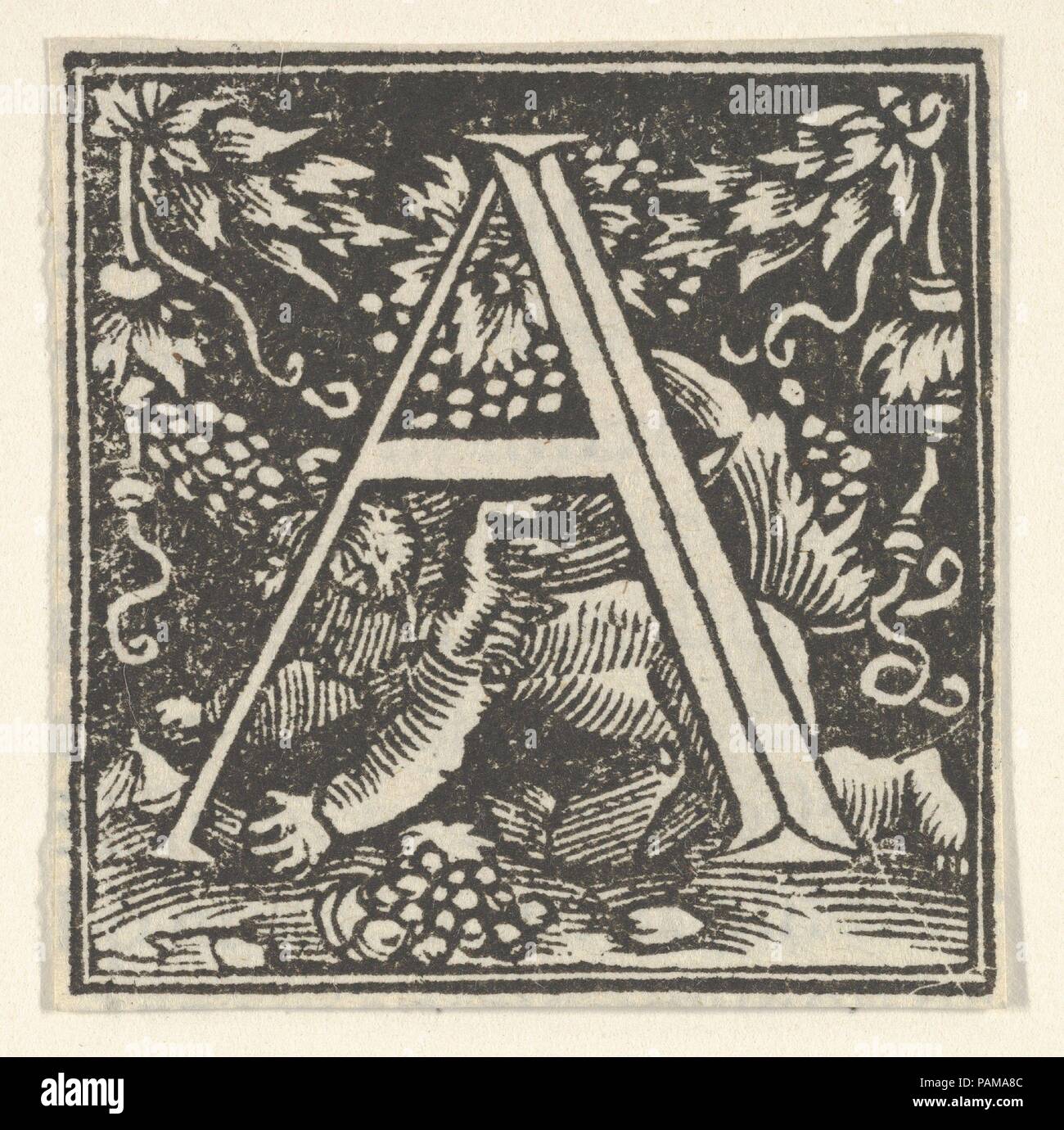 Anfangsbuchstabe eine mit putto. Artist: Heinrich Vogtherr der Ältere (Deutsch, geboren 1490, Aktiv, 1538-1540). Maße: Blatt: 1 7/8 x 1 7/8 in. (4,7 × 4,7 cm). Datum: Ca. 1538. Museum: Metropolitan Museum of Art, New York, USA. Stockfoto