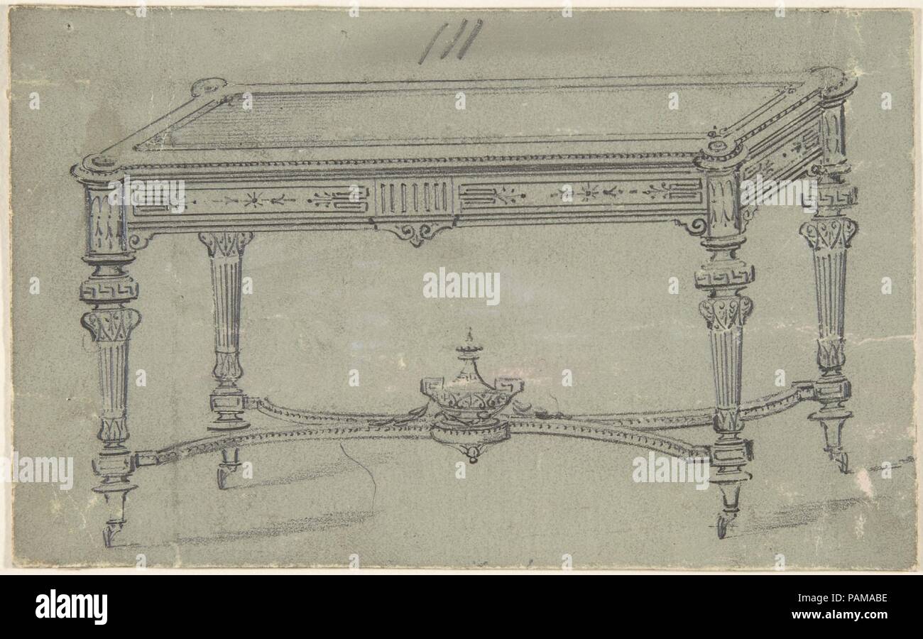 Design für einen rechteckigen Tisch mit griechischen Ornament. Artist: Anonyme, Briten, 19. Maße: Blatt: 3 7/8 x 6 1/4 in. (9,9 x 15,9 cm). Datum: 19. Museum: Metropolitan Museum of Art, New York, USA. Stockfoto