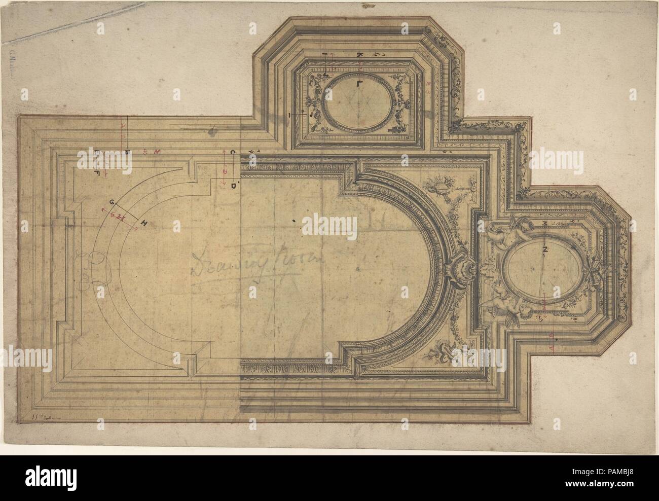 Designs für die Decke. Künstler: Charles Monblond (Französisch, 19. Jahrhundert). Abmessungen: 15 7/8 x 10 1/2 in. (40,3 x 26,7 cm). Datum: 19. Museum: Metropolitan Museum of Art, New York, USA. Stockfoto