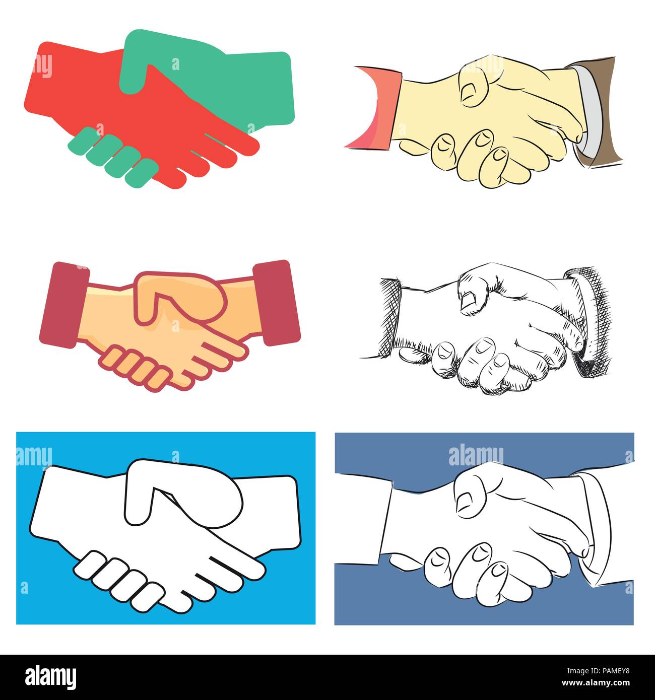 Satz von Shake Hand, Business-Vereinbarung. Partnerschaft Kontur Symbole. Handshake logo Konzepte. Hände schütteln - Vector Illustration. Stock Vektor