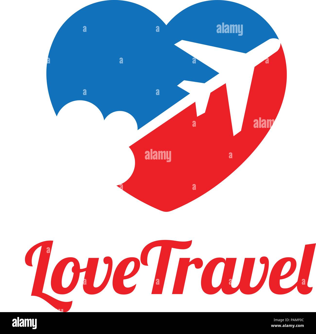 Liebe Reisen, Liebe und Flugzeug Silhouette für Transport und Reisen unternehmen. Reisebüro Logo. Designelemente. Stock Vektor