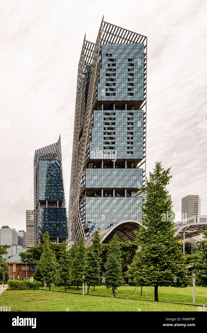 Singapur - Januar 14, 2018: Blick auf das moderne, futuristische Architektur Gebäude in Suntec City in Singapur. Stockfoto