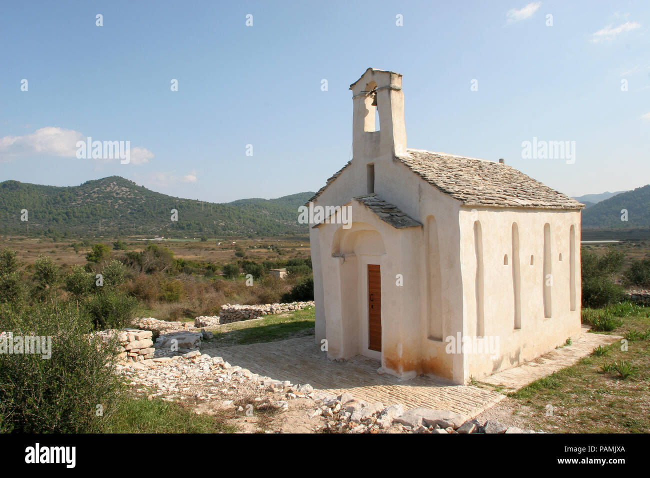 Heiligen Cosmas und Damian Kapelle in Tucepi, Kroatien Stockfoto