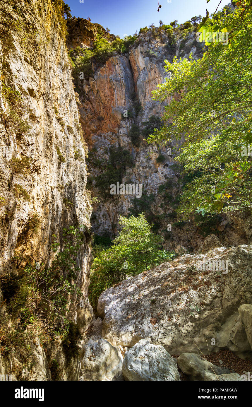 Blick aus der Schlucht Agios Antonios, Kreta, Griechenland Stockfoto