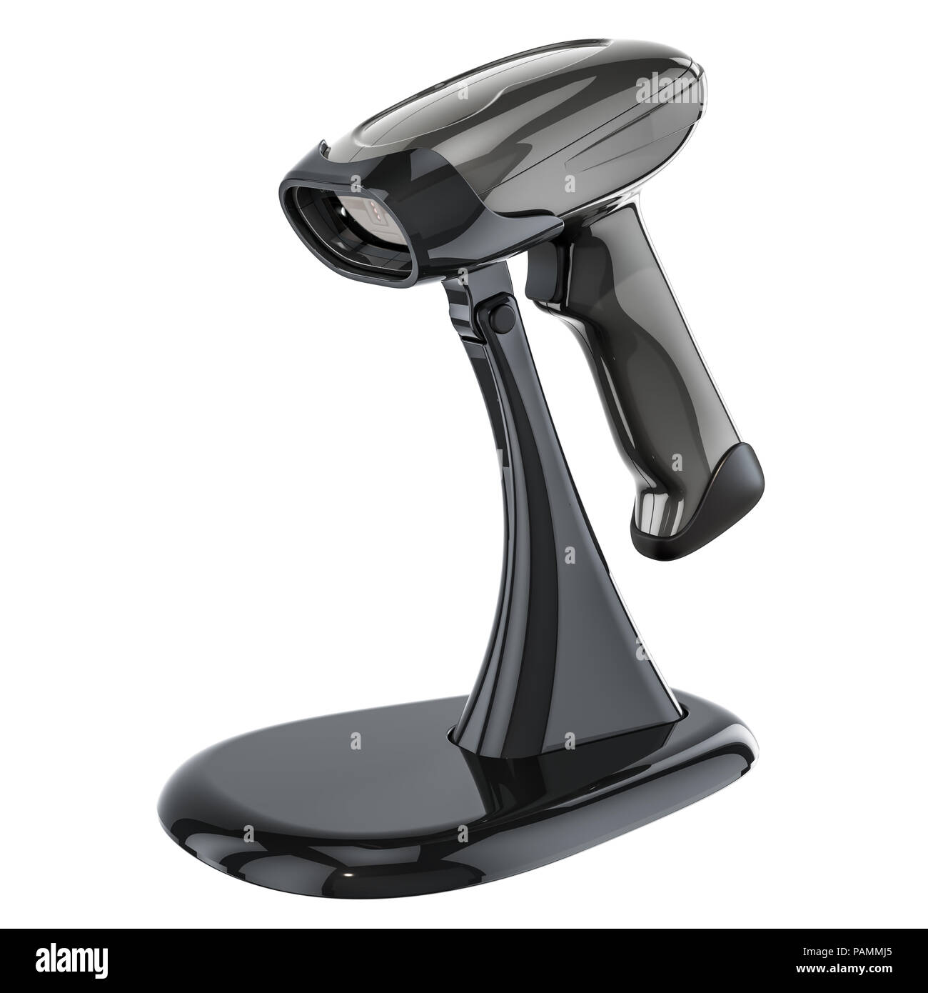 Barcode Reader mit Ständer, 3D-Rendering auf weißem Hintergrund Stockfoto