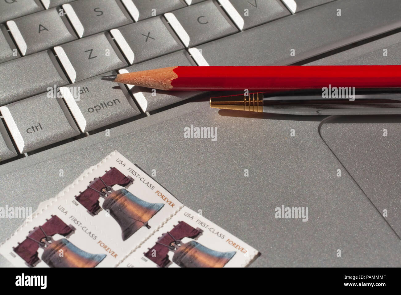 Büroartikel, close-up auf den Tasten der Tastatur. Stockfoto