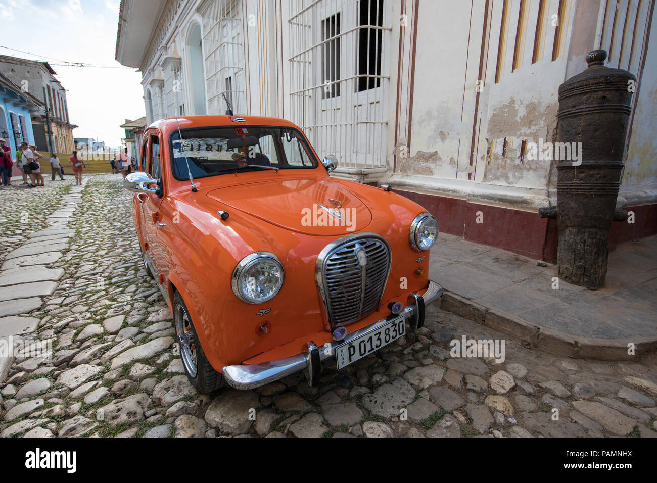 Ein Jahrgang 1958 Engländer Austin als Taxi in die UNESCO-Weltkulturerbe Stadt Trinidad, Kuba. Stockfoto